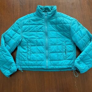 LOVE TREE Packable Puffer Jacket Womens S Teal Ultra Light Cropped 90's Y2K